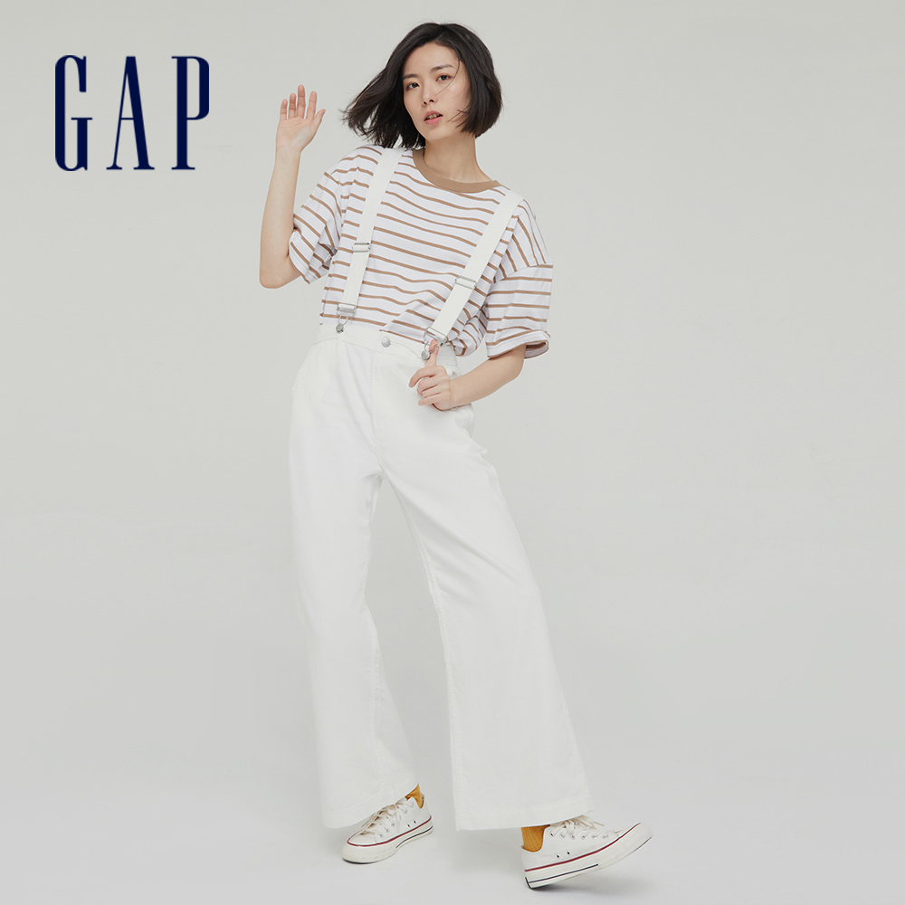 Gap 女裝 棉麻混紡可脫卸吊帶寬褲 輕透氣系列-米白色(861811)