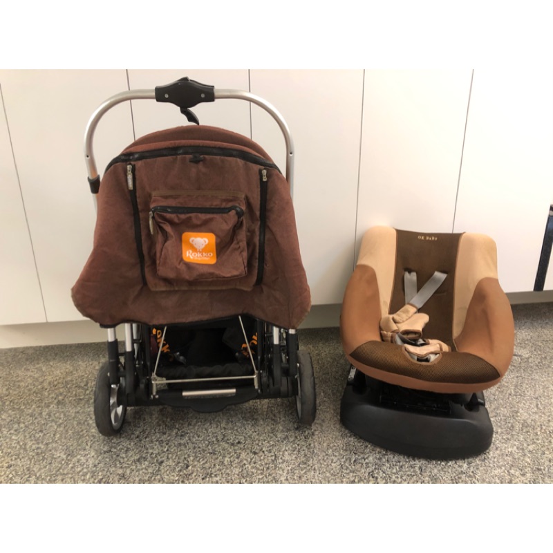 ［二手］六甲村Rokko雙向嬰兒推車（雙人）+ ok baby雙向三段可調式汽車安全座椅