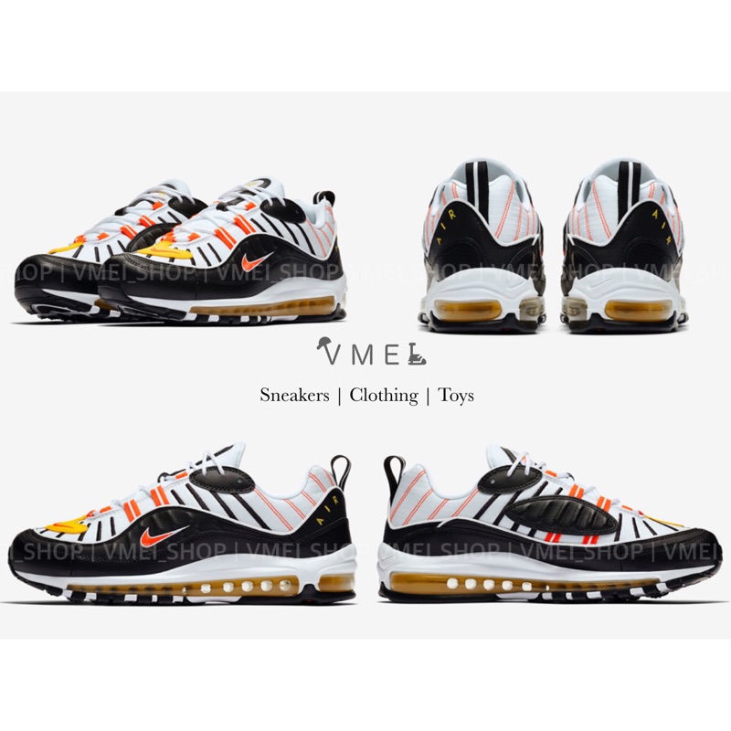 【VMEI_SHOP】Nike Air Max 98 黑 白 橘 皮革 慢跑鞋 男女段