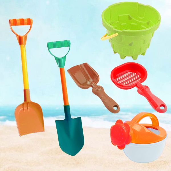 城堡桶沙灘玩具6件組 (特價) 玩水挖沙 沙灘桶 沙灘玩具 沙漏鏟子工具 戲水玩具 城堡 【久大文具】1111