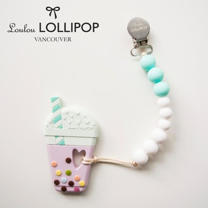 【加拿大Loulou lollipop】珍珠奶茶固齒器組/奶嘴鍊夾-夏日藍 #LOU008004
