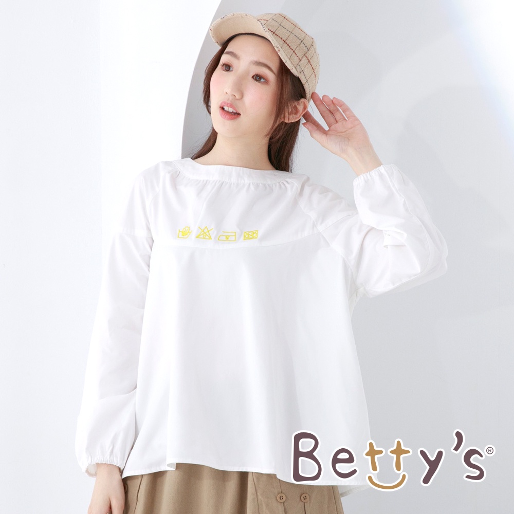 betty’s貝蒂思(05)圓領落肩特色繡圖上衣(白色)