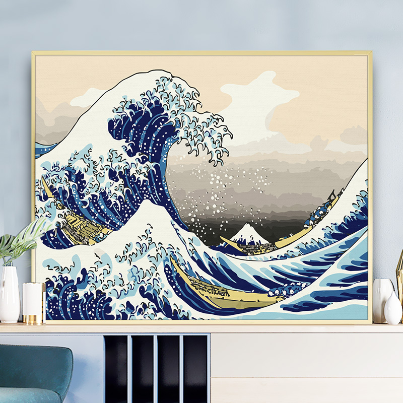 緣色數字油畫diy手工填色減壓畫富岳三十六景神奈川衝浪里油彩畫 蝦皮購物
