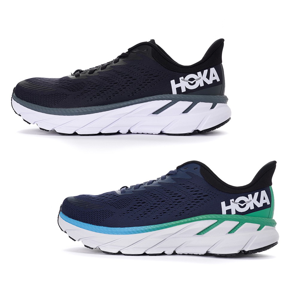 HOKA ONE ONE Clifton 7 男款 2E寬楦 緩衝 跑鞋 1110534-BWHT 黑白 MOAN 深藍