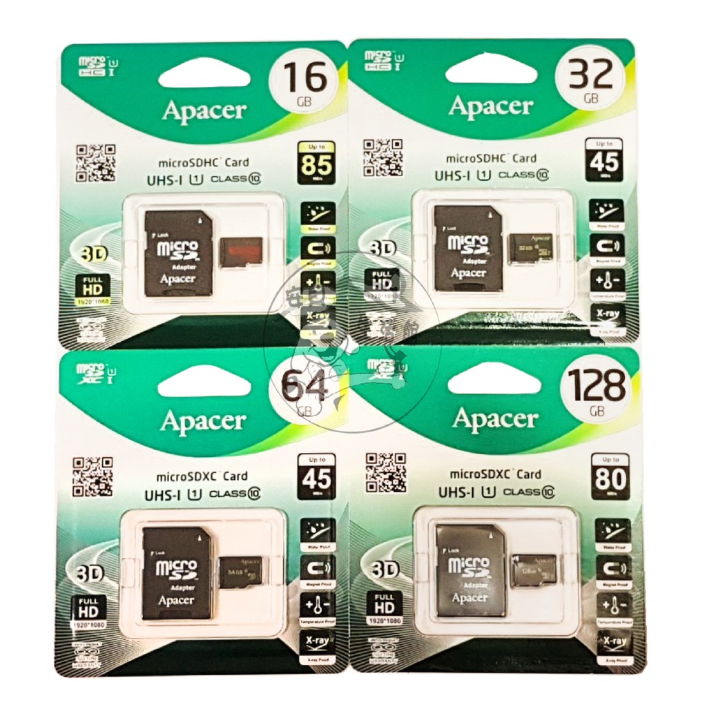 Apacer 宇瞻 16G/32G/64G/128G MicroSD C10 UHS1 Class10 記憶卡(附轉卡)