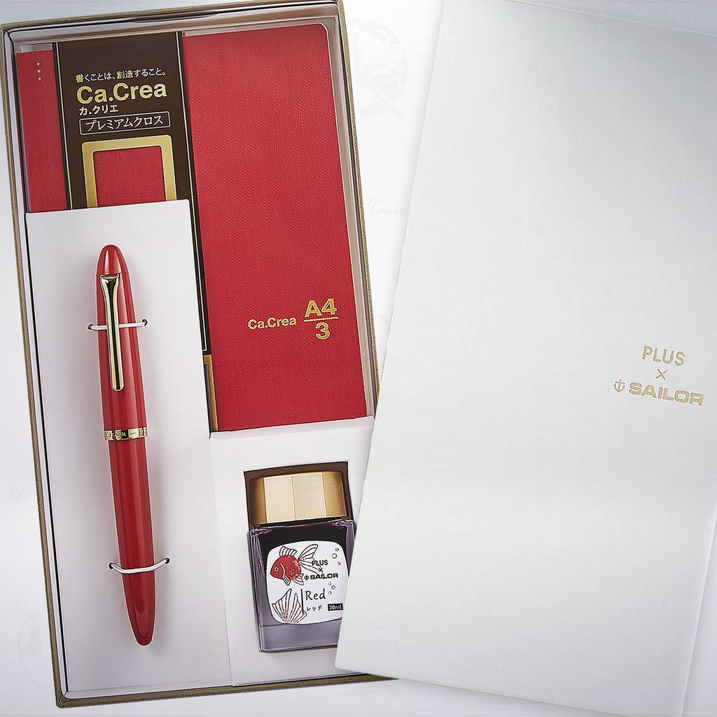 日本 寫樂 SAILOR PLUS CA.CREA PREMIUM CLOTH筆記本限定聯名款鋼筆禮盒組: 紅色金魚