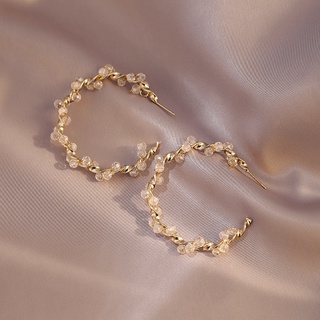 銀針個性飾品韓國時尚少女心甜美氣質圓形水晶纏繞式圓圈耳環