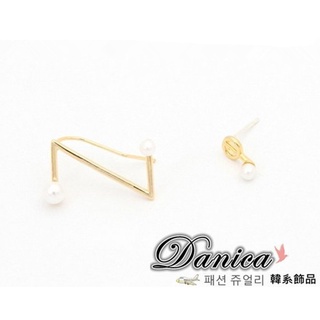 不對稱耳環 韓國氣質百搭幾何摩登珍珠不對稱耳掛耳環 K92606 批發價 Danica 韓系飾品 韓國連線