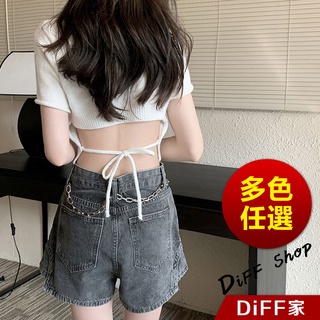 【DIFF】韓版美腰綁帶顯瘦短版上衣 針織上衣 短袖上衣 短袖t恤 女裝 顯瘦上衣 衣服 素T 短板上衣【T490】