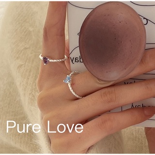 Pure Love樂芙 /正韓 【R0568】韓系簡約S925純銀愛心寶石皺皺理肌紋理開口戒指 / 藍 紫