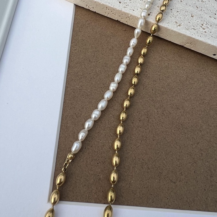 現貨𝑡𝑜𝑑𝑖𝑒𝑓𝑜𝑟✿ 法式巴洛克 鎖骨鍊 18K鍍金金珠 天然淡水米粒珍珠