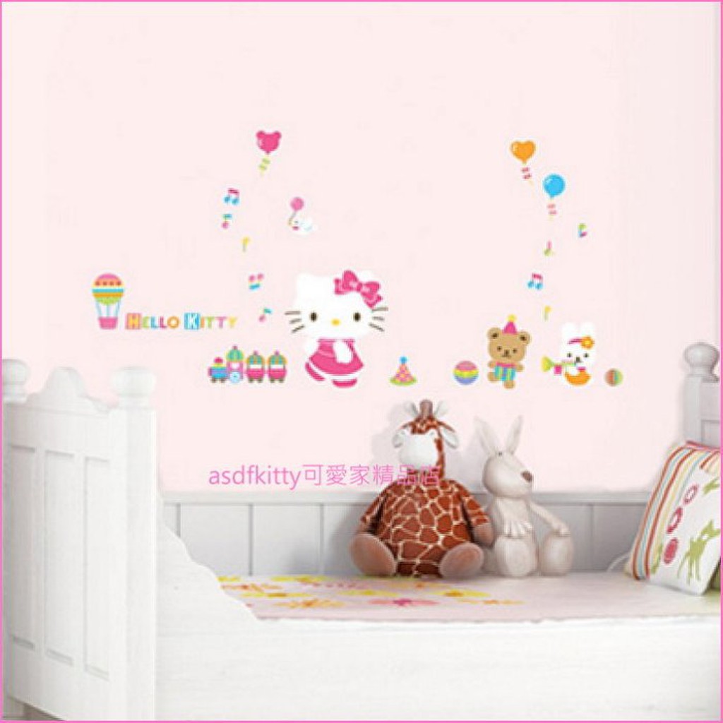 asdfkitty可愛家☆KITTY熱氣球大型壁紙-壁貼-牆壁裝飾貼/瓷磚裝飾貼/玻璃裝飾貼/鏡子裝飾貼-韓國製