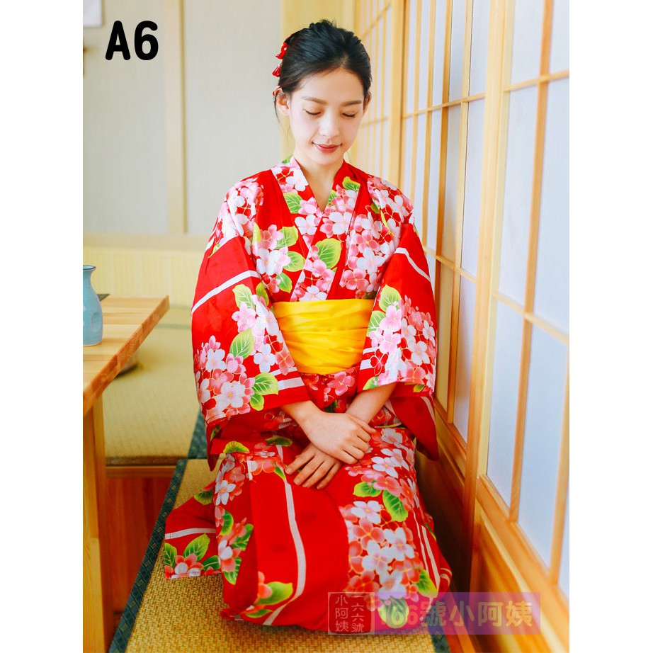 166號小阿姨 純棉浴衣正統日本傳統cos女日式和服春夏薄款天藍色黑色紅色 贈兵兒帶綁帶 現 預購 蝦皮購物