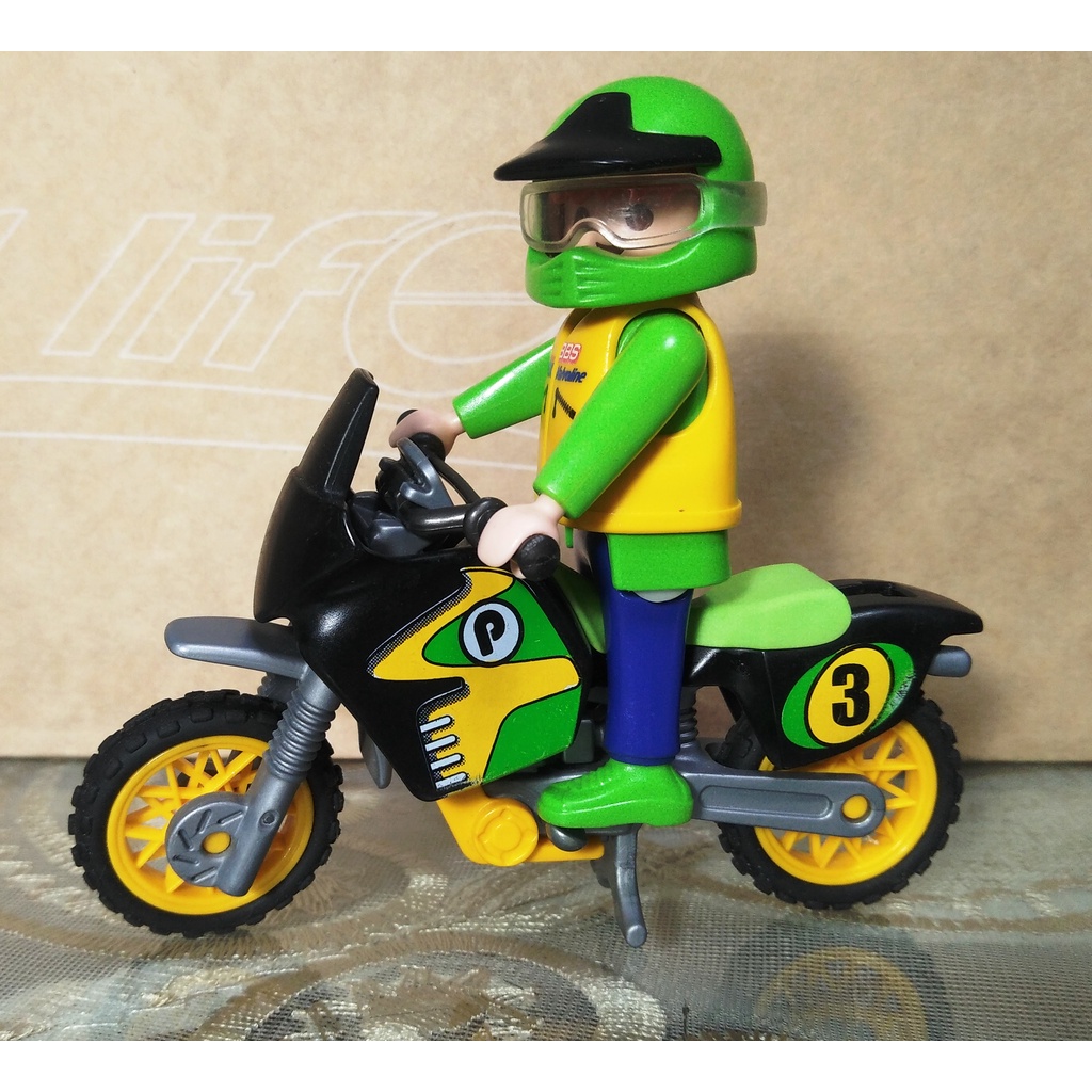 【摩比小棧】德國 PLAYMOBIL #摩托車+騎士B #二手080【二手摩比】