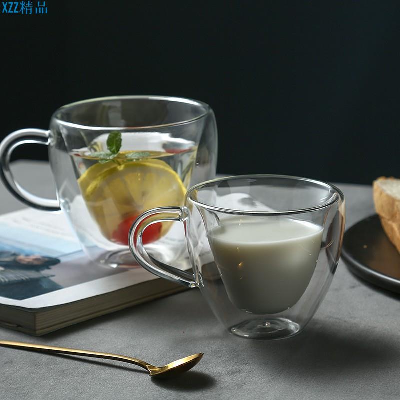 【現貨免運】愛心雙層玻璃杯 心形把杯情侶杯 咖啡杯 奶茶開水杯 防燙手果汁杯 單只賣