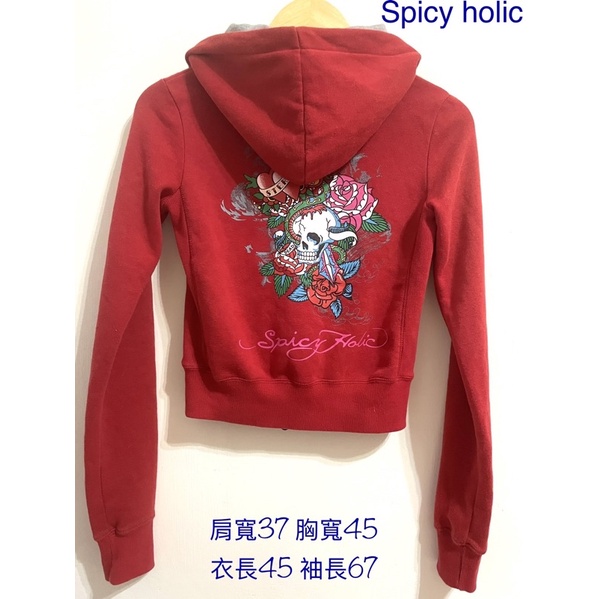 #限時降價  Spicy holic 台灣品牌 內刷毛 骷顱 玫瑰花 刺繡 撞色 短版 大童 嬌小女生 連帽外套 二手衣