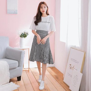 SUPER COLOR 韓版英文印花Tee+魚尾裙洋裝套裝