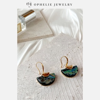 現貨 OPHELIE/歐霏莉 銅鍍真金高級貝母扇形混色氣質耳環 OP006