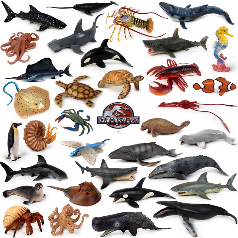 萬物園✨仿真海洋動物海底世界花枝龍蝦鯨魚鯊魚海龜模型玩具兒童認知禮物