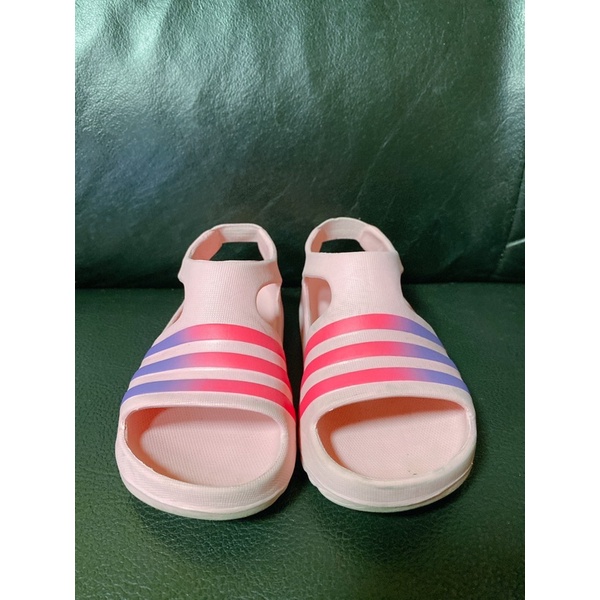 愛迪達adidas粉紫logo 防水涼鞋 14cm現貨