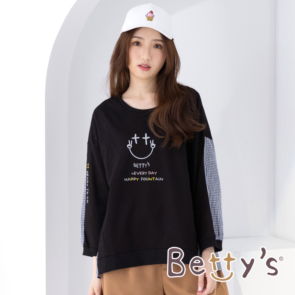 betty’s貝蒂思(05)笑臉格紋拼接造型T-shirt(共二色)