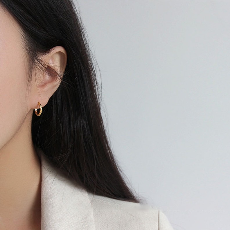 睡覺不用拔 S925纯银迷你鏈條小圈圈耳釘耳環銀 金兩色 蝦皮購物