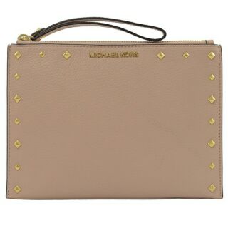 正品 MICHAEL KORS Jet Set Travel MK 鉚釘大手拿包.粉卡其