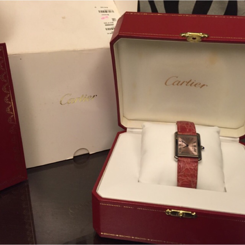Cartier限量桃紅坦克腕錶