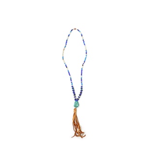 台灣YP Craft手創製品尼泊爾老琉璃珠純銀鹿皮串珠項鍊項鍊藍白色