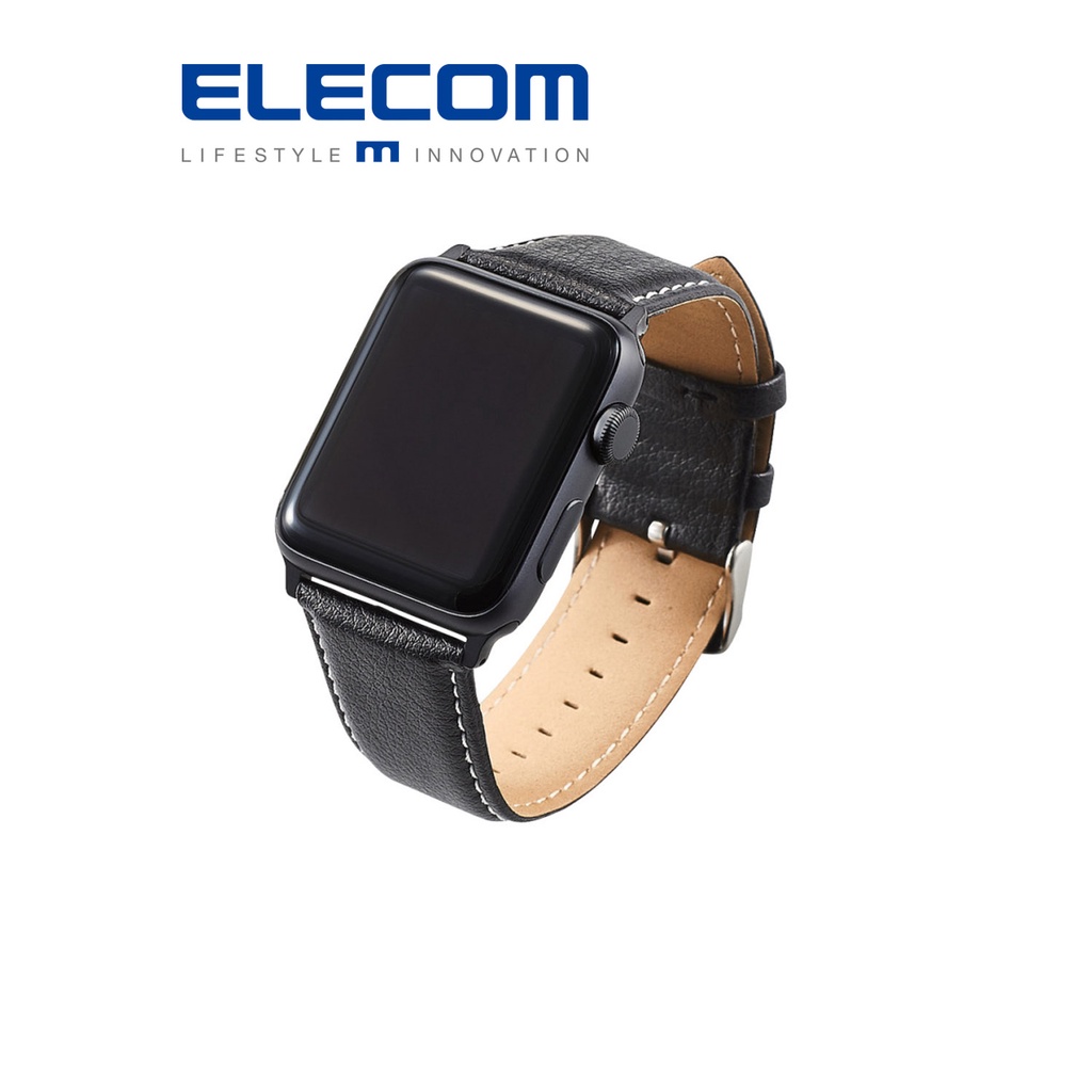 (福利品)【日本ELECOM】Apple Watch 42-45mm皮革錶帶 黑 通路退回/盒損/未清標  出清商品