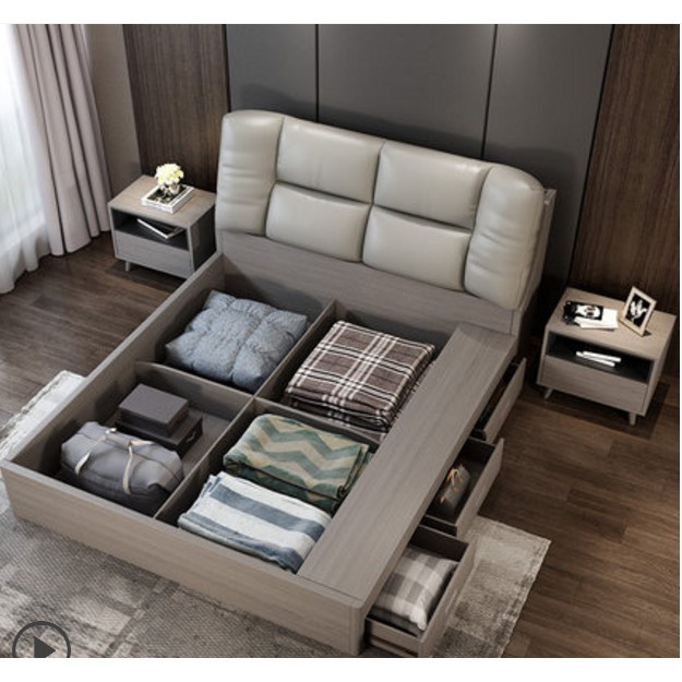 現貨床架儲物床收納床北歐床現代簡約高箱床1 8m儲物收納雙人床1 5米主臥軟靠背臥室床床架限時促銷