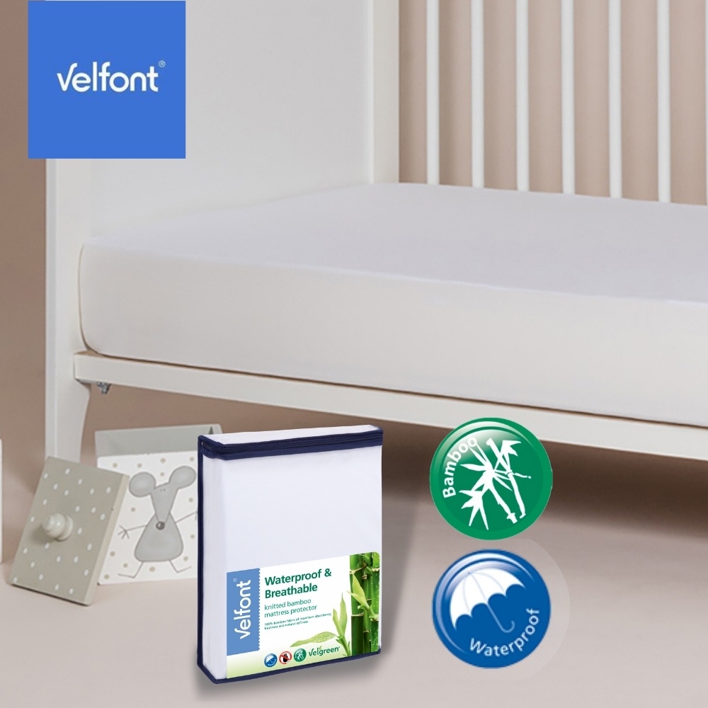 西班牙 Velfont 竹漿嫘縈纖維 2合1嬰兒床包式保潔墊 60x120公分 防水/隔蟎/靜音 全年適用