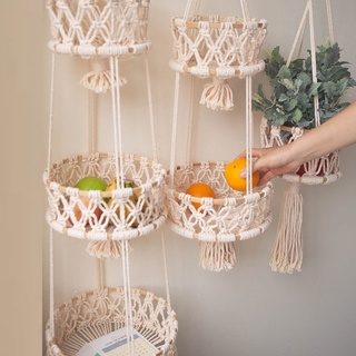 餐廳家居裝飾收納籃三層蔬果籃 棉繩編織收納筐