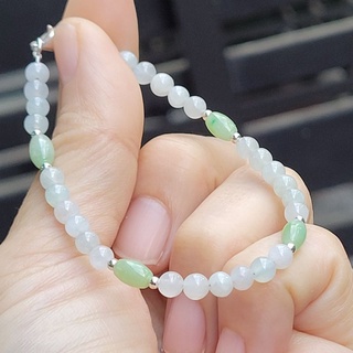 嗨，寶貝銀飾珠寶* 翡翠飾品☆925純銀 保證緬甸玉A貨 冰種 白翡 果綠桶珠翡翠手鍊 珠鍊