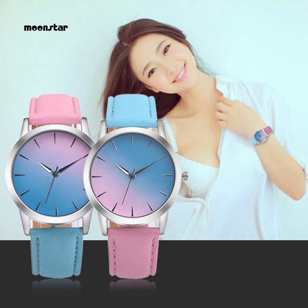 Moonstar_double Colors 時尚女士人造皮革錶帶簡約模擬石英腕錶