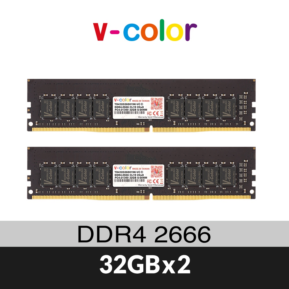 v-color 全何 DDR4 2666 64GB(32GB x 2) 桌上型記憶體