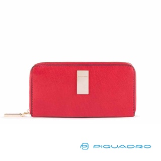 [義大利 Piquadro] 真皮拉鍊長夾 零錢隔層 11卡 DAFNE系列 紅色 RFID防盜設計 皮亞諾官方直營店