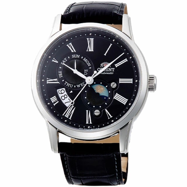 東方錶 ORIENT 日月相系列 黑面機械皮帶錶 RA-AK0010B 42.5mm 藍寶石水晶鏡面 台灣原廠公司貨