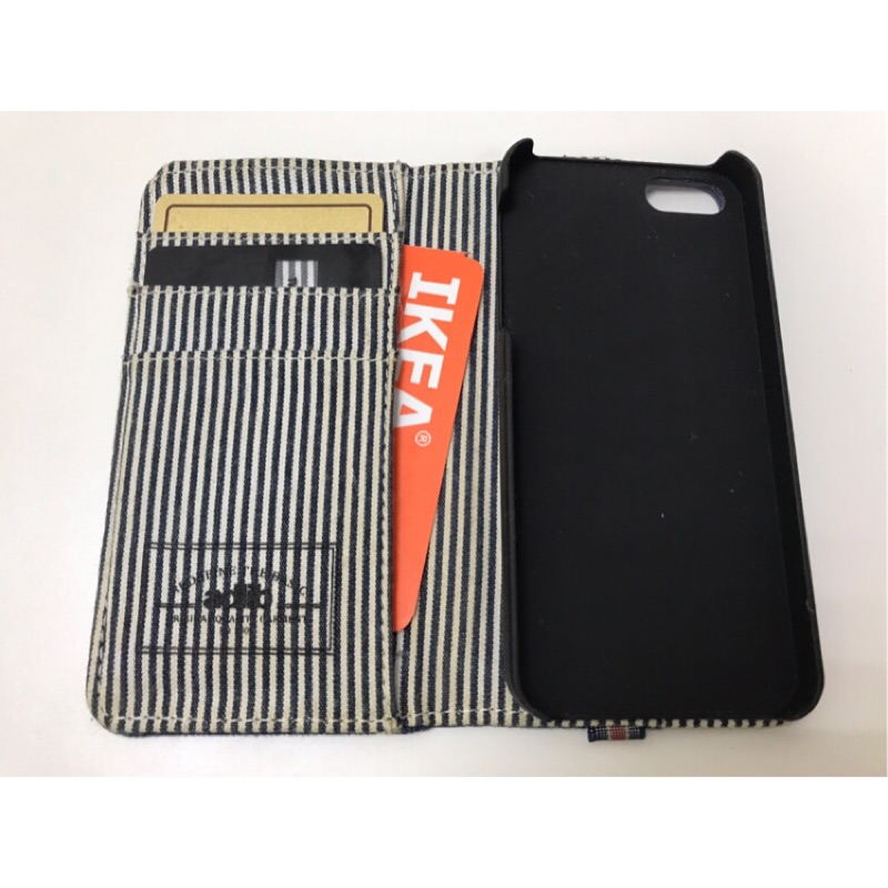 香港潮牌Adlib 手機殼iPhone case 5/5s 可放信用卡 悠遊卡 票卡 深藍色 牛仔 丹寧 條紋 便宜出清