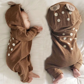 熱賣韓版春鞦嬰兒可愛連體衣外齣服寶寶小鹿連帽爬服新生兒外套