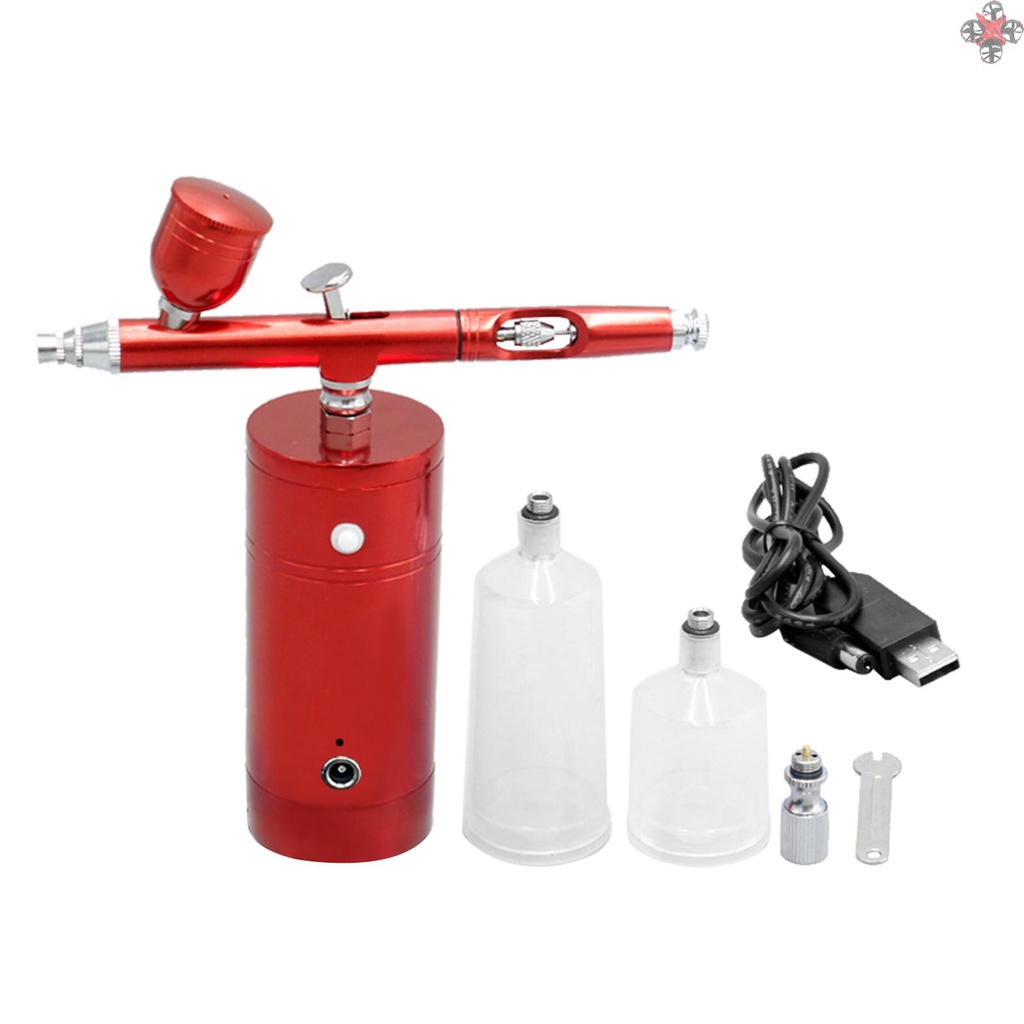 一體式充電迷你泵噴筆套裝便攜一體式美容補水噴槍噴漆上色噴筆氣泵USB充電紅色