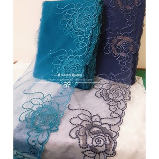 《iAsa愛莎の》手作材料✂深藍/湖藍系列 彩繡網紗玫瑰刺繡蕾絲花邊DIY拼接裝飾髮夾寬20cm