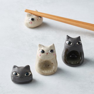 日本KOYO美濃燒 - 陶製手作筷架 - 貓咪就座-白