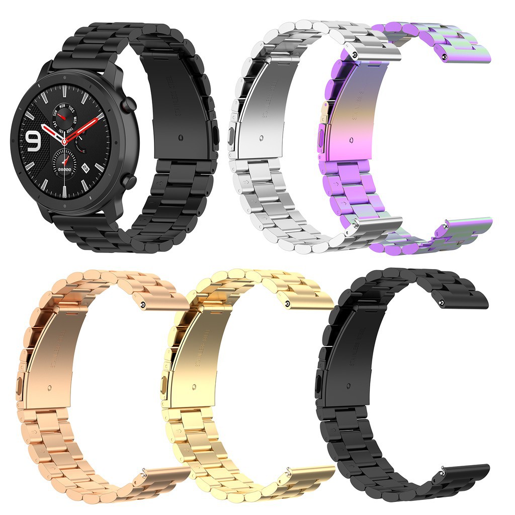 華米 Amazfit GTR手錶 華米智能手錶金屬不鏽鋼替換錶帶 精鋼實心三株手錶錶帶 小米手錶 華米手錶不鏽鋼替換腕帶