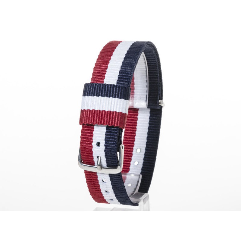 DW款式 編織加厚尼龍錶帶 尼龍手錶帶– 20mm銀色 – 藍白紅