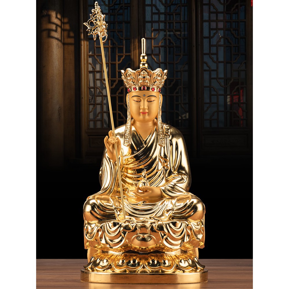 寶華銅貼金地藏佛像九華山地藏王菩薩像娑婆三聖傢用供奉擺件