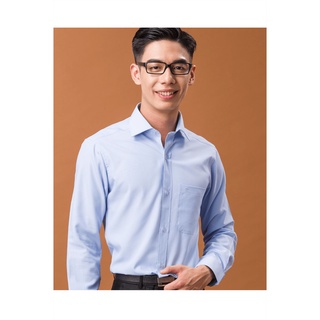 【羅德貝爾】淺藍色素面長袖修身襯衫 / 抗皺 舒適透氣
