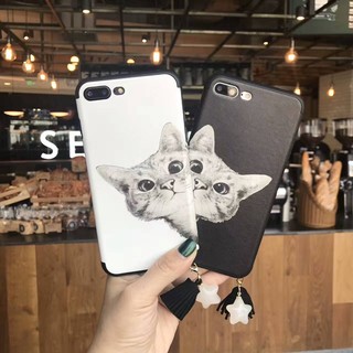 Iphone6/6s/6Plus/6s Plus/7/7plus可愛貓咪小流蘇掛飾星星情侶男女卡通掛繩防摔手機軟殼