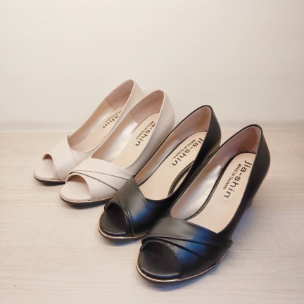 1042台灣製mit質感金邊素色魚口鞋楔型中低跟鞋包鞋 蝦皮購物