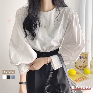 【買到戀愛】現貨出清 澎袖圓領長袖襯衫 顯瘦上衣 女上衣 襯衫 女裝 寬鬆上衣 【FT3612】